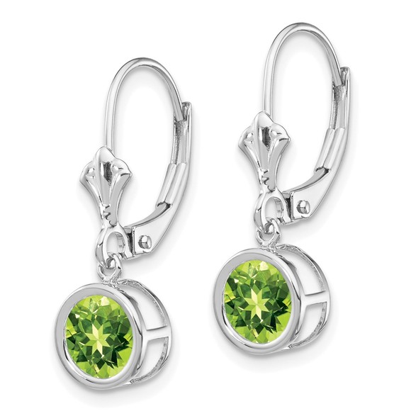 14k White Gold 6mm Peridot August Birthstone Leverback Ladies Earrings - Picture 2 of 4